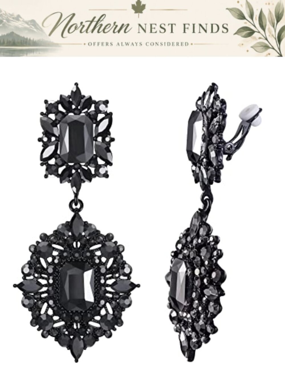 Vintage Art Deco Style Crystal Chandelier Clip-on Earrings for Women